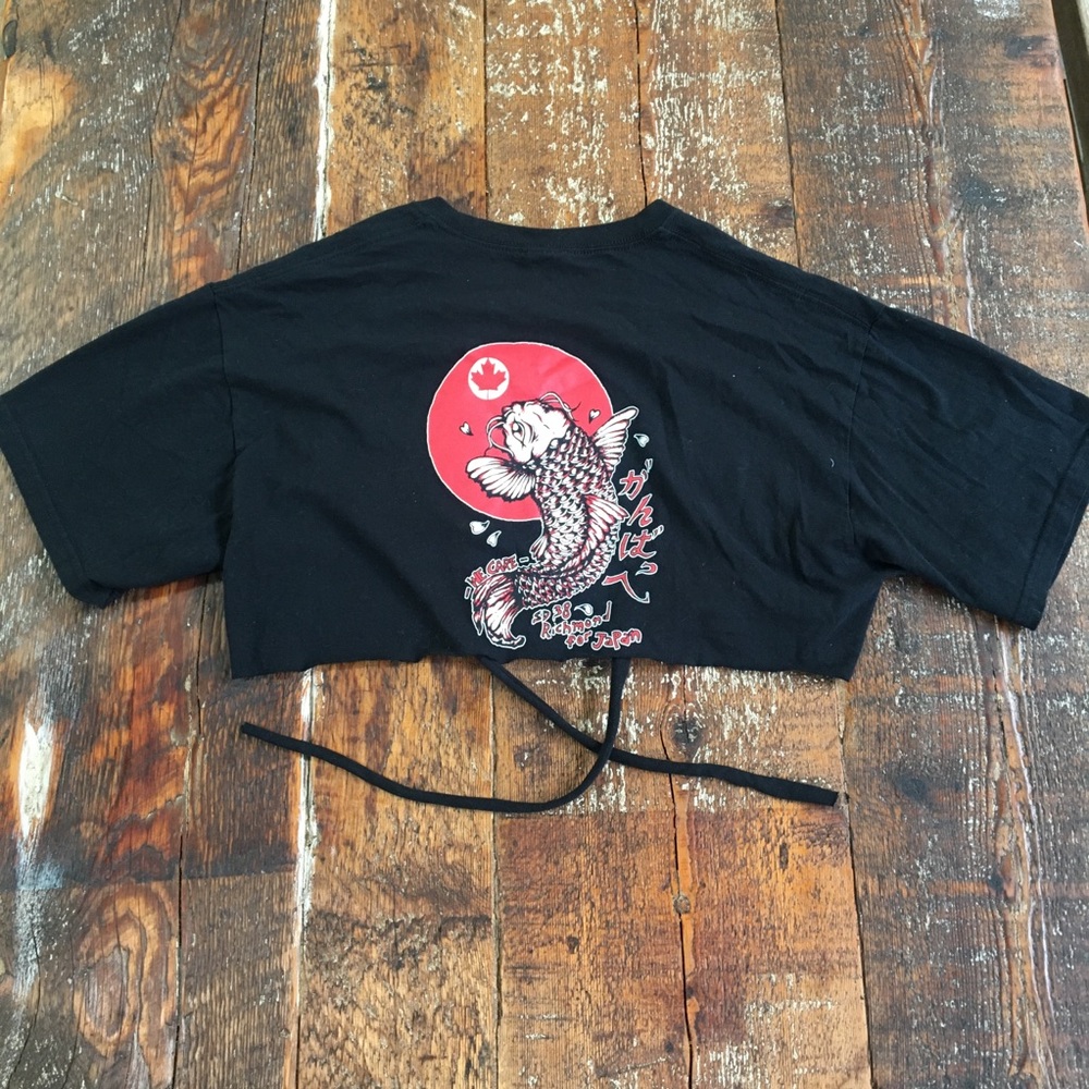 Custom Cut Koi Fish Black & Red Tie Front Tee